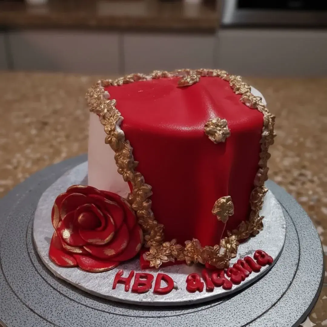 Red & Gold Bridal Dupatta Theme Cake