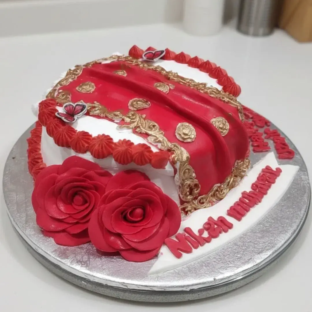 Red Bridal Dupatta Theme Cake
