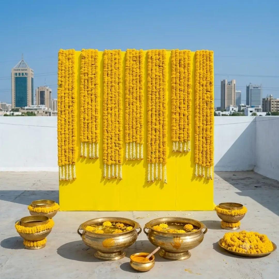 Rooftop Mayon Mehndi Decoration with Marigold Flowers